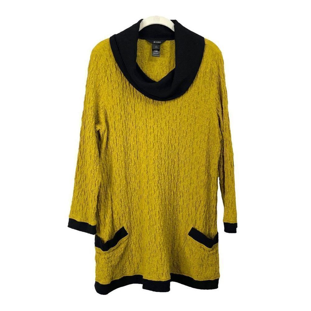 Ali Miles crinkle texture cowl neck tunic top Size L boho lagenlook